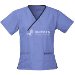 Quần áo đồng phục hộ lý cổ tim nhấn viền màu xanh blue