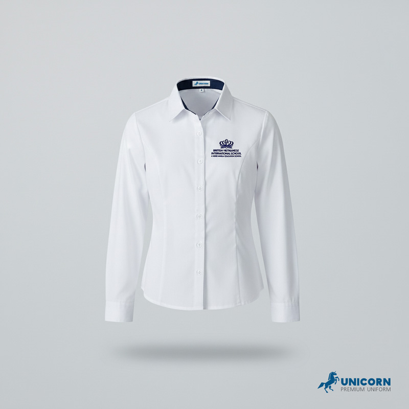 Áo sơmi trắng Nữ tay dài đồng phục hs BVIS- Long-sleeve White shirt GIRL
